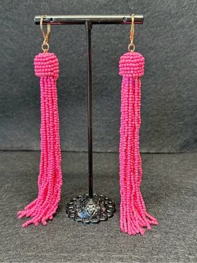 Handmade Fuchsia Beaded Tassel Earrings -  Vibrant Hot Pink Statement Dangles